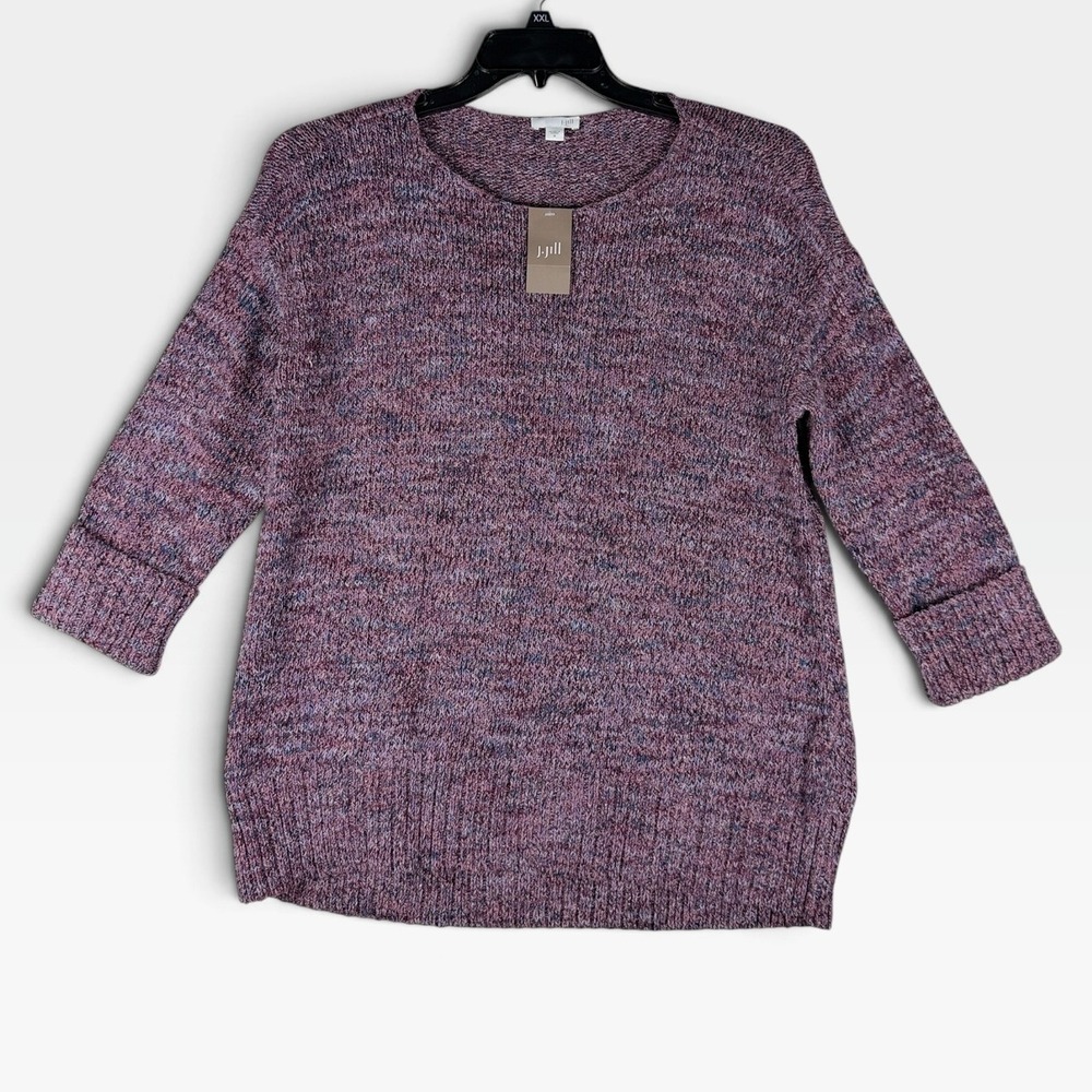 J. Jill Pullover Sweater M Purple Marled Cotton Blend 3/4 Sleeve NWT